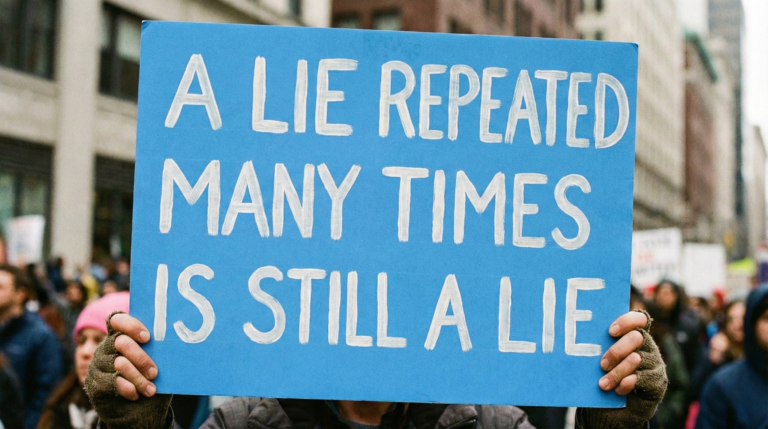 A lie repeated many times is still a lie poster1