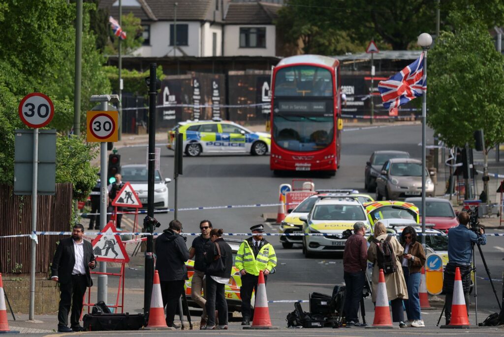 Police cordon in Golders Green, London, following a terrorist stabbing attack on 29 April 2026 in which two Jewish men were stabbed.
