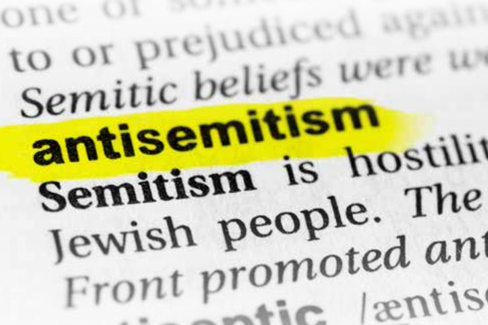 Dictionary page with the word antisemitism highlighted in yellow.